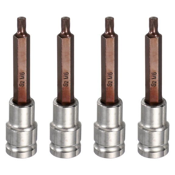 Uxcell 4Pcs Triple Square Spline Bit Socket 1/2" Drive M6 Metric Sized S2 Steel 12 Point Head Long Screwdriver Drill Bits CR-V Steel Socket Adapter for Home Auto Axle Hex Nut Bolt Repair