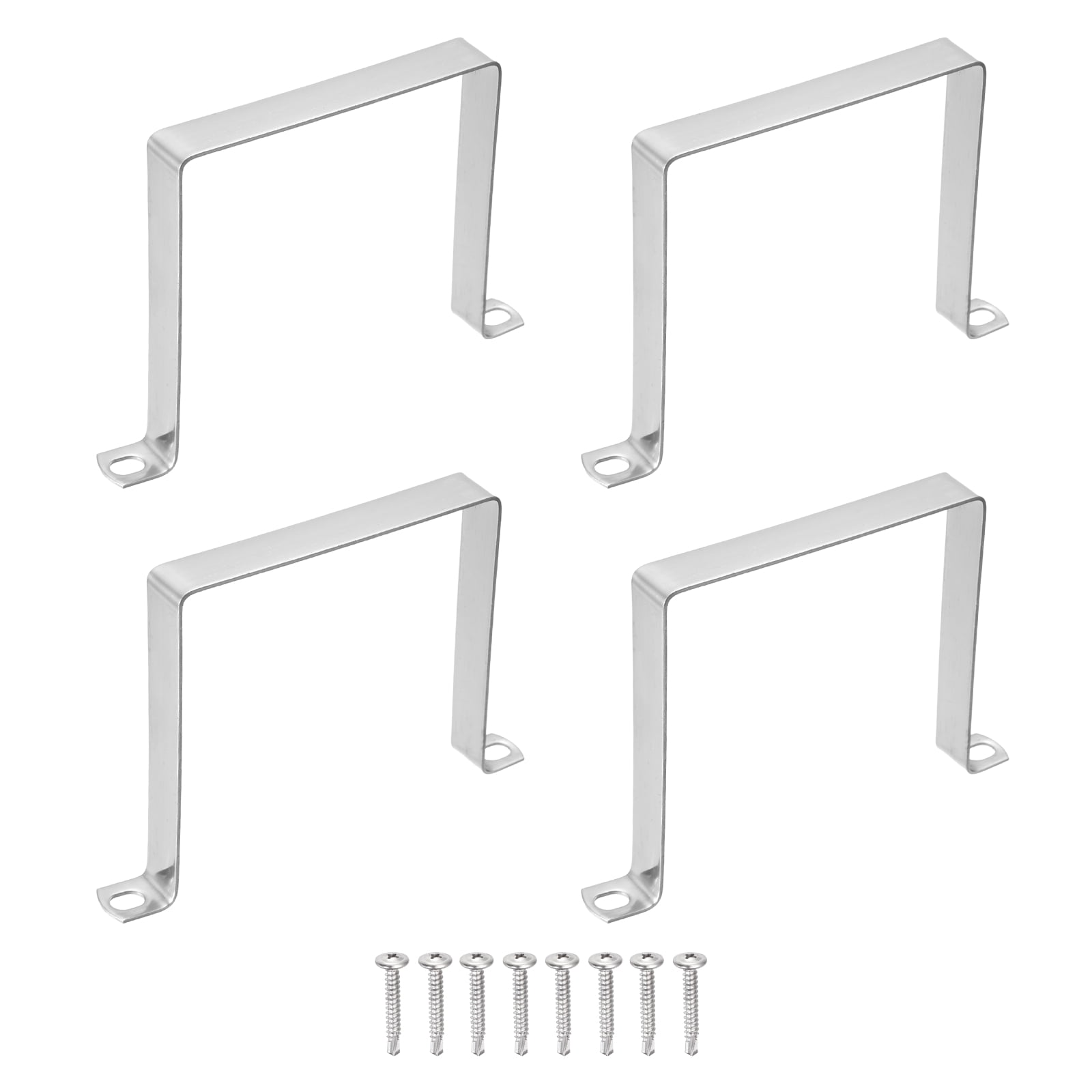 Uxcell 4Pcs U Shape Square Tube Clamp, 120x120mm U Shaped Bracket 304 Stainless Steel Square Strap Clamp with Phillips Head Self Drilling Screws for Pipes Door Closed Bar Holder Railings