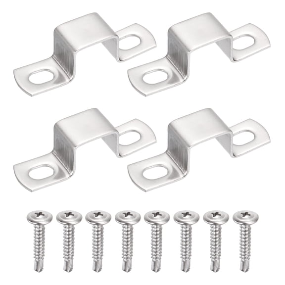 Uxcell 4Pcs U Shape Square Tube Clamp, 20x20mm U Shaped Bracket 304 Stainless Steel Square Strap Clamp with Phillips Head Self Drilling Screws for Pipes Door Closed Bar Holder Railings