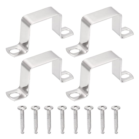 Uxcell 4Pcs U Shape Square Tube Clamp, 40x40mm U Shaped Bracket 304 Stainless Steel Square Strap Clamp with Phillips Head Self Drilling Screws for Pipes Door Closed Bar Holder Railings