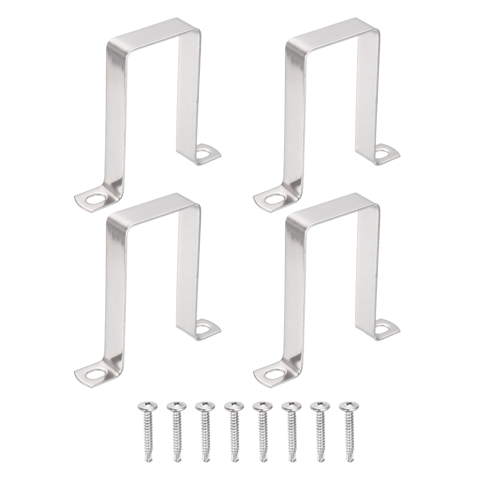 Uxcell 4Pcs U Shape Square Tube Clamp, 50x100mm U Shaped Bracket 304 Stainless Steel Square Strap Clamp with Phillips Head Self Drilling Screws for Pipes Door Closed Bar Holder Railings