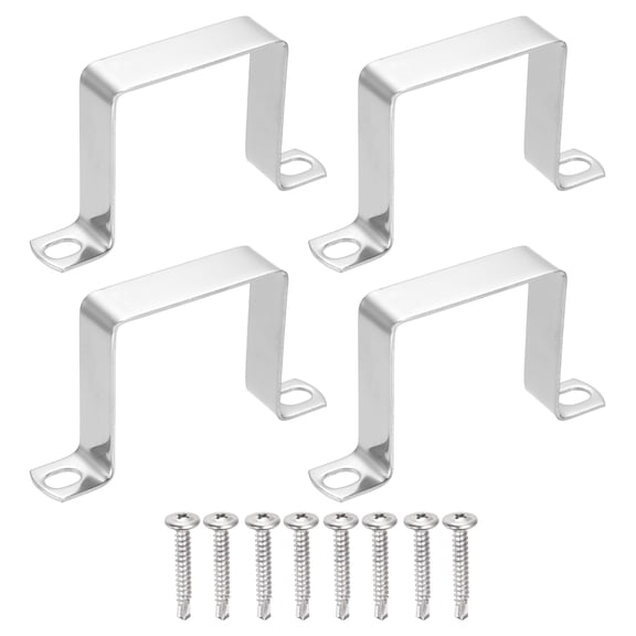 Uxcell 4Pcs U Shape Square Tube Clamp, 60x60mm U Shaped Bracket 304 Stainless Steel Square Strap Clamp with Phillips Head Self Drilling Screws for Pipes Door Closed Bar Holder Railings
