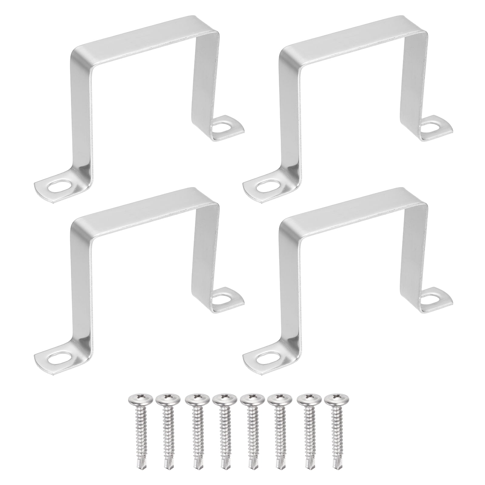 Uxcell 4Pcs U Shape Square Tube Clamp, 70x70mm U Shaped Bracket 304 Stainless Steel Square Strap Clamp with Phillips Head Self Drilling Screws for Pipes Door Closed Bar Holder Railings