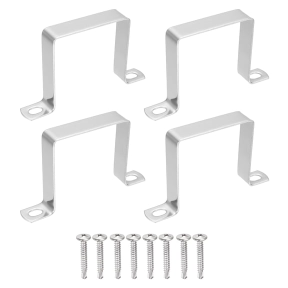 Uxcell 4Pcs U Shape Square Tube Clamp, 70x70mm U Shaped Bracket 304 Stainless Steel Square Strap Clamp with Phillips Head Self Drilling Screws for Pipes Door Closed Bar Holder Railings
