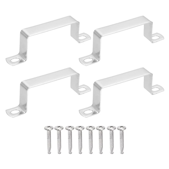 Uxcell 4Pcs U Shape Square Tube Clamp, 80x40mm U Shaped Bracket 304 Stainless Steel Square Strap Clamp with Phillips Head Self Drilling Screws for Pipes Door Closed Bar Holder Railings