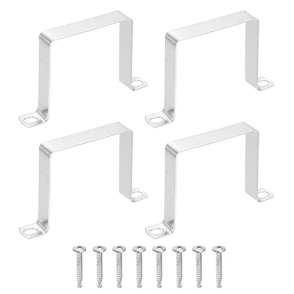 Uxcell 4Pcs U Shape Square Tube Clamp, 80x80mm U Shaped Bracket 304 Stainless Steel Square Strap Clamp with Phillips Head Self Drilling Screws for Pipes Door Closed Bar Holder Railings