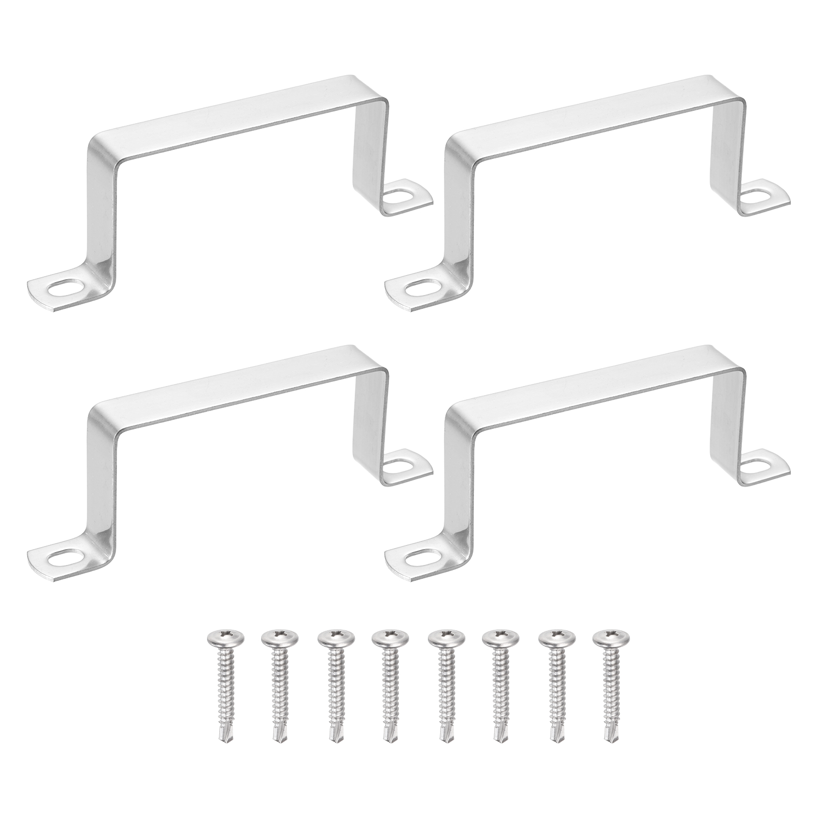 Uxcell 4Pcs U Shape Square Tube Clamp, 95x45mm U Shaped Bracket 304 Stainless Steel Square Strap Clamp with Phillips Head Self Drilling Screws for Pipes Door Closed Bar Holder Railings