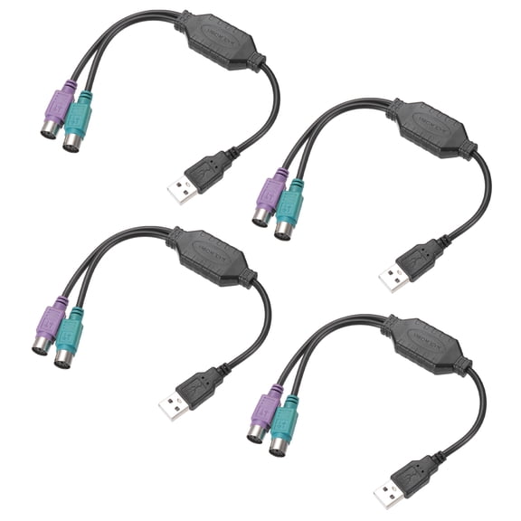Uxcell 4Pcs USB to Dual PS/2 Adapter Cable 6P 1FT PS/2 Female to USB 2.0 Male Converter Built-in Chip Connector