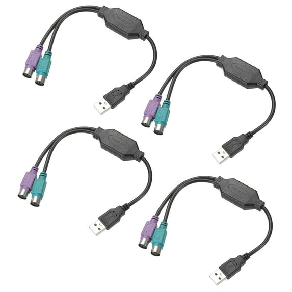 Uxcell 4Pcs USB to Dual PS/2 Adapter Cable 6P 1FT PS/2 Female to USB 2.0 Male Converter Built-in Chip Connector