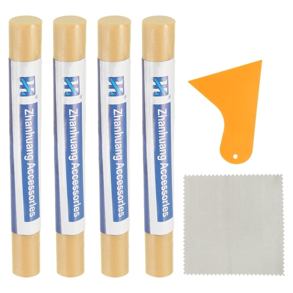 Uxcell 4Pcs Wood Filler Sticks, Wood Repair Kit, Wax Touch Up Furniture Repair Crayon with Scraper Polishing Cloth for Repairing Scratches Dents Holes on Wood Floors Tables, Sandy Tan