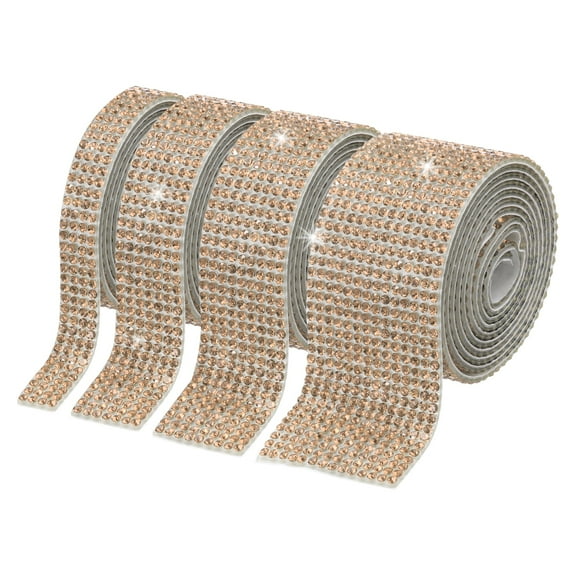 Uxcell 4Roll Rhinestone Ribbon, 0.35"/0.59"/1.06"/1.18"Self Adhesive Crystal Rhinestone Strips, 1yard Resin Bling Diamond Sticker for DIY Crafts Phone Decorations, Champagne