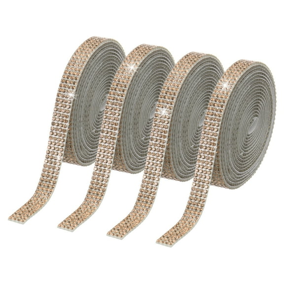 Uxcell 4Roll Rhinestone Ribbon, 0.35"Self Adhesive Crystal Rhinestone Strips, 1yard Resin Bling Diamond Sticker for DIY Crafts Phone Decorations, Champagne