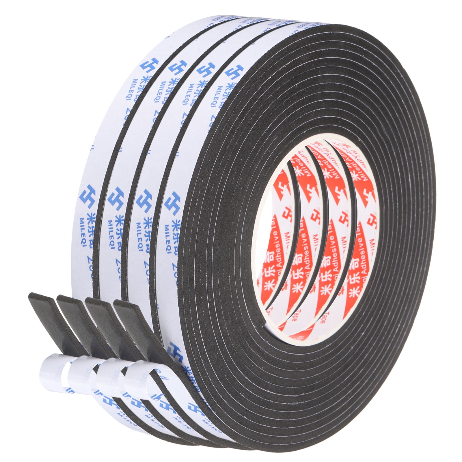 Uxcell 4Roll Sponge Rubber Foam Tape, 5/8" W x 1/8" t x 16.4ft l Self-Adhesive Foam Insulation Tape Weather Stripping for Window Door Soundproofing Weatherstrip AC Seal Strip, Black