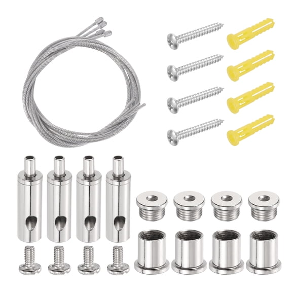 Uxcell 4Set Ceiling Hanging Wire Cable Kit, 2.6ft Bottom Adjust Adjustable Hanging Wire Rope Suspension with Slotted Mount Screw Kit for Pendant Chandelier Ceiling LED Panel Light, Chrome
