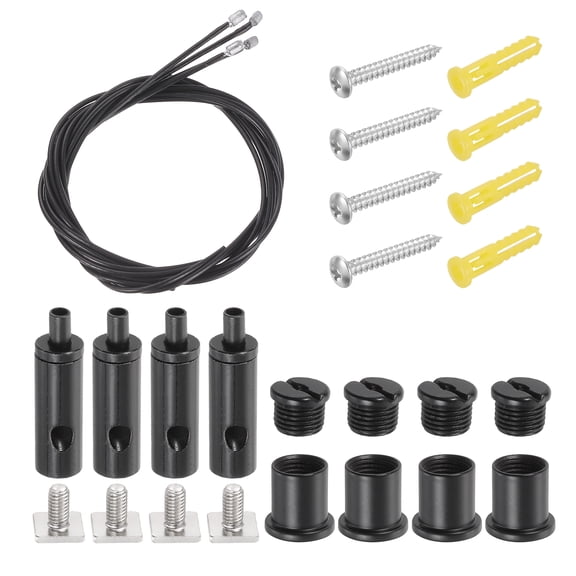 Uxcell 4Set Ceiling Hanging Wire Cable Kit, 2.6ft Bottom Adjust Adjustable Hanging Wire Rope Suspension with Square Mount Screw Kit for Pendant Chandelier Ceiling LED Panel Light, Black