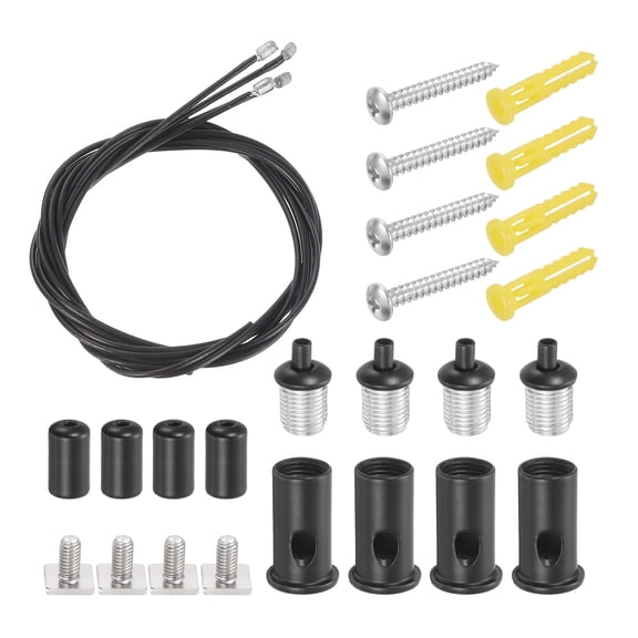 Uxcell 4Set Ceiling Hanging Wire Cable Kit, 2.6ft Top Adjust Adjustable Hanging Wire Rope Suspension with Square Mount Screw Kit for Pendant Chandelier Ceiling LED Panel Light, Black