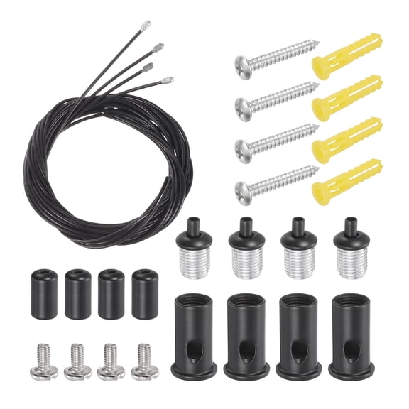 Uxcell 4Set Ceiling Hanging Wire Cable Kit, 4.9ft Top Adjust Adjustable Hanging Wire Rope Suspension with Slotted Mount Screw Kit for Pendant Chandelier Ceiling LED Panel Light, Black