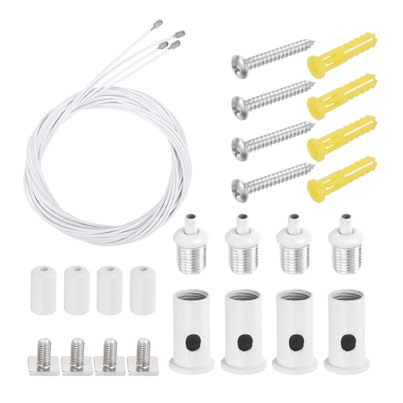 Uxcell 4Set Ceiling Hanging Wire Cable Kit, 4.9ft Top Adjust Adjustable Hanging Wire Rope Suspension with Square Mount Screw Kit for Pendant Chandelier Ceiling LED Panel Light, White