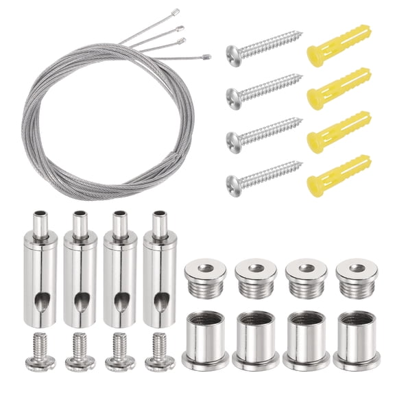 Uxcell 4Set Ceiling Hanging Wire Cable Kit, 6.6ft Bottom Adjust Adjustable Hanging Wire Rope Suspension with Slotted Mount Screw Kit for Pendant Chandelier Ceiling LED Panel Light, Chrome