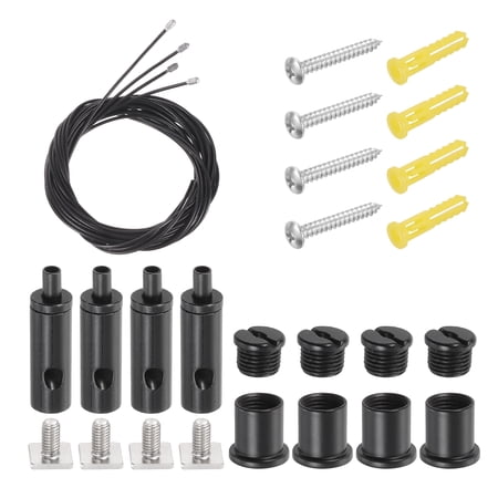 Uxcell 4Set Ceiling Hanging Wire Cable Kit, 6.6ft Bottom Adjust Adjustable Hanging Wire Rope Suspension with Square Mount Screw Kit for Pendant Chandelier Ceiling LED Panel Light, Black