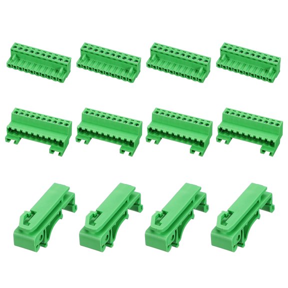Uxcell 4Set Screw Terminal Block Connector, 10 Pin 5.16mm Pitch Copper Alloy Male & Female Type Pluggable Connector PCB Mount Terminals for Electrical Wiring, Instrument, Green