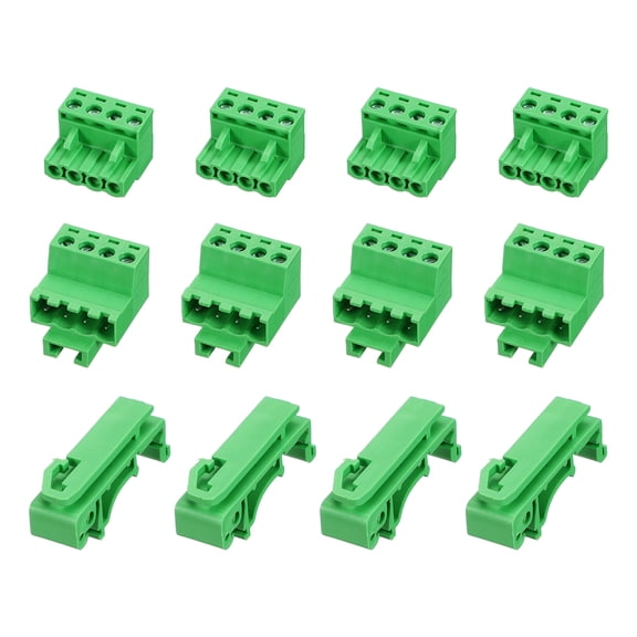Uxcell 4Set Screw Terminal Block Connector, 4 Pin 5.10mm Pitch Copper Alloy Male & Female Type Pluggable Connector PCB Mount Terminals for Electrical Wiring, Instrument, Green