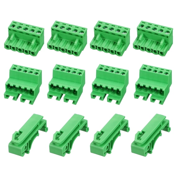 Uxcell 4Set Screw Terminal Block Connector, 5 Pin 5.11mm Pitch Copper Alloy Male & Female Type Pluggable Connector PCB Mount Terminals for Electrical Wiring, Instrument, Green