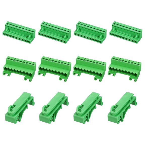 Uxcell 4Set Screw Terminal Block Connector, 9 Pin 5.15mm Pitch Copper Alloy Male & Female Type Pluggable Connector PCB Mount Terminals for Electrical Wiring, Instrument, Green