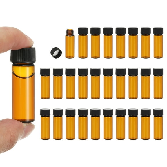 Uxcell 4ml Amber Glass Vials, 28 Pack Sample Vials with Screw Cap Reagent Media Bottle