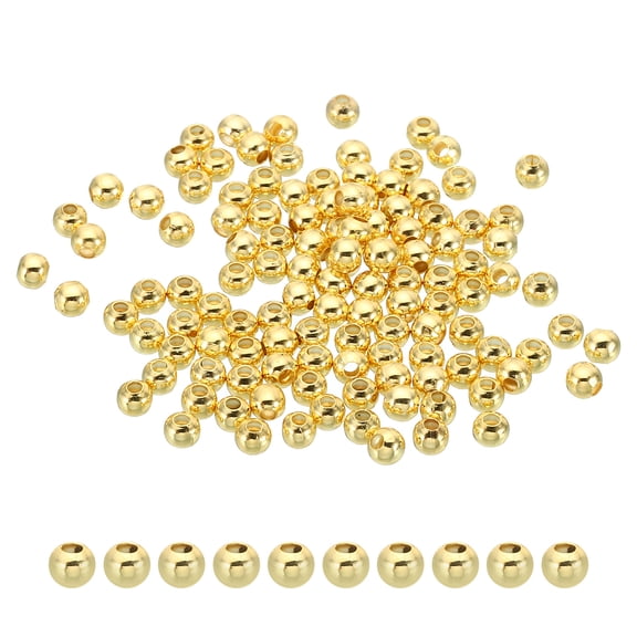 Uxcell 4mm 18K Gold Filled Spacer Beads for Jewelry Making, 120 Pack Metal Round Beads Brass Beads, Golden