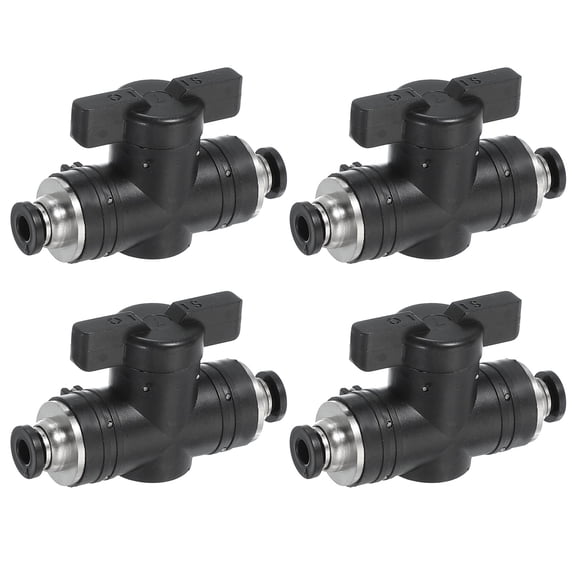 Uxcell 4mm (3/20") Push to Connect Fittings Ball Valve, 4 Pcs 0-60 Degree BUC Air Flow Control Valve Quick Straight Connectors Air Hose Fitting for Pneumatic System Pipeline, Black