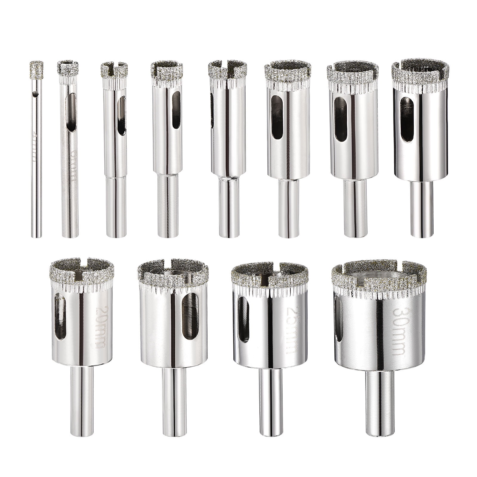 4-30mm Diamond Hole Saw Set, 5/32" - 1-3/16" Diamond Hollow Core Drill Bit Hole Cutters for Fiberglass Tile - 12Pcs(60/70 Mesh)