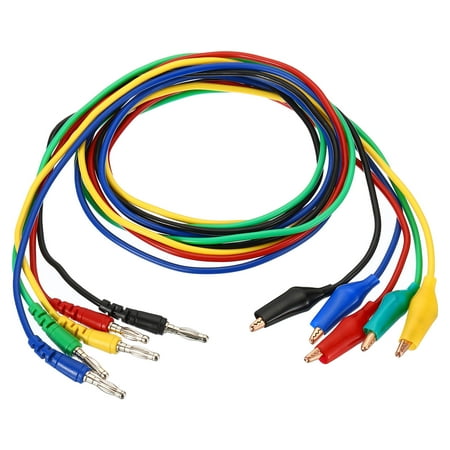 Uxcell 4mm Banana Plug to Alligator Clip Test 5Pcs Copper Stackable Cable Line Wire, Multicolor