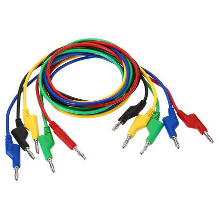 Uxcell 4mm Banana Plug to Banana Plug Test 5Pcs Copper Stackable Cable Wire for MultiMeter 1000V/15A, Multicolor
