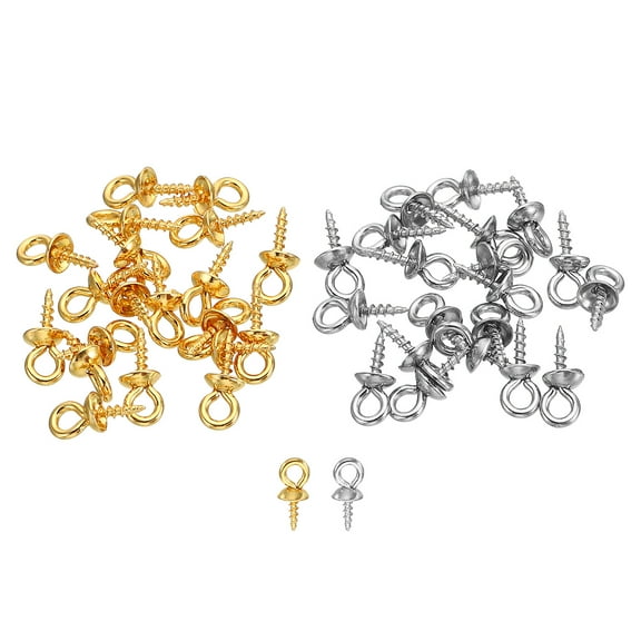 Uxcell 4mm Cup Pearl Screw Eye Pin Peg Pendant, 40 Pcs Eye Pin Pegs with Cap for Earrings Half Drilled Beads Making