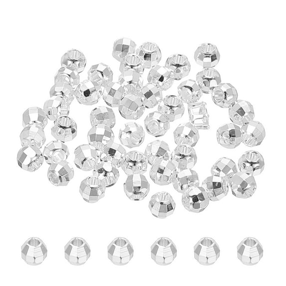 Uxcell 4mm Filled Spacer Beads, 36Pcs Metal Smooth Faceted Round Ball Beads for Bracelet Jewelry Making Necklace DIY, Light Silver