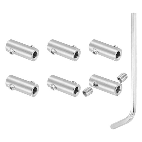 Uxcell 4mm Hole Wire Rope Clips Set, 6 Pcs 304 Stainless Steel Double Holes Lock Cable Clamps Clip with M5 Hexagon Screws Spanner for Wire Rope Fitting, Silver