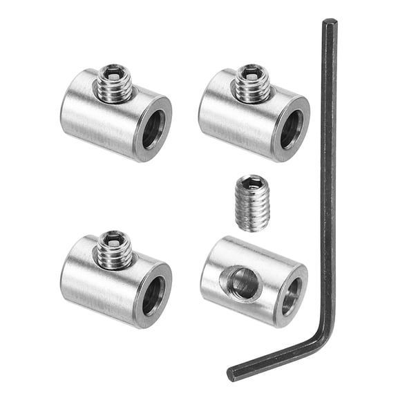Uxcell 4mm Hole Wire Rope Clips Set, Brass Single Holes Cable Clamps with M4 Hexagon Screws Spanner, Silver