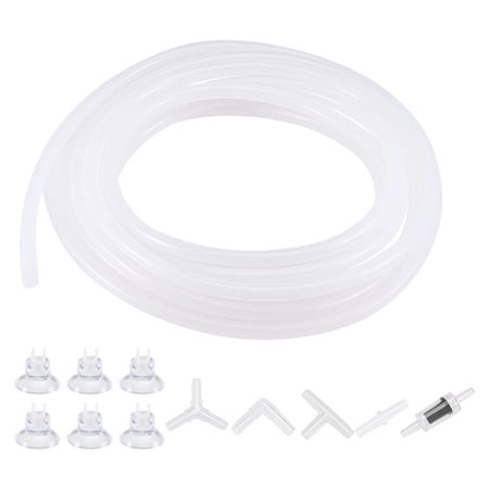 Uxcell 4mm ID 6mm OD 5m Silicone Tubing Aquarium Pump Air Water Hose with Check Valves, Suction Cups, Connectors
