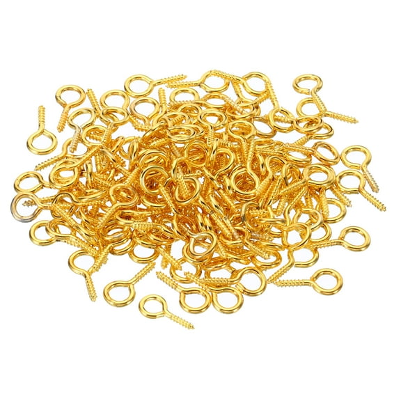 Uxcell 4mm ID x 15mm L Screw Eyes Pin Mini Small Eye Hooks Golden 150 Pack