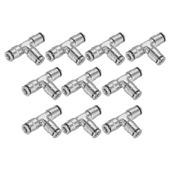 Uxcell 4mm OD Tee Push To Connect Tube Air Line Fittings Nickle-Plated, Silver 10Pcs