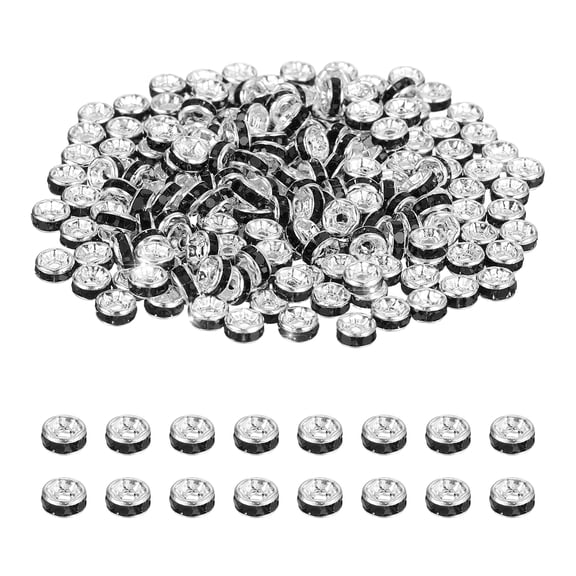 Uxcell 4mm Rondelle Spacer Bead, 200 Pcs Crystal Rhinestone Loose Bead Spacers for Jewelry Making, Silver/Black