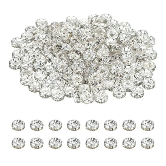 Uxcell 4mm Rondelle Spacer Bead, 200Pcs Crystal Rhinestone Loose Bead Spacers for Jewelry Making, Silver