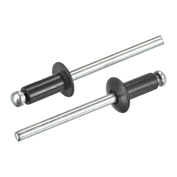 Uxcell 4mm x 8mm Aluminum Open End Flat Round Head Blind Rivets, Black 200 Pack