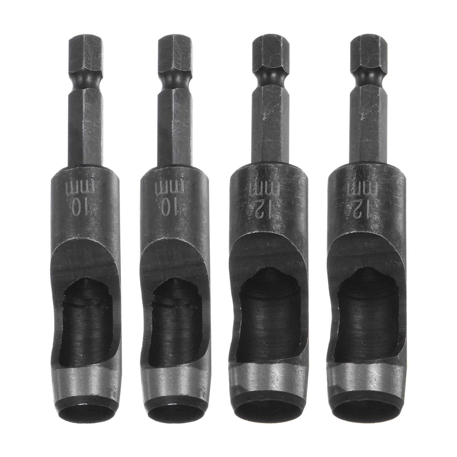 Uxcell 4pack 10mm,12mm Leather Hollow Hole Punch with 1/4" Hex Shank for Drill, Belt Hole Punch Punching Cutter Tool