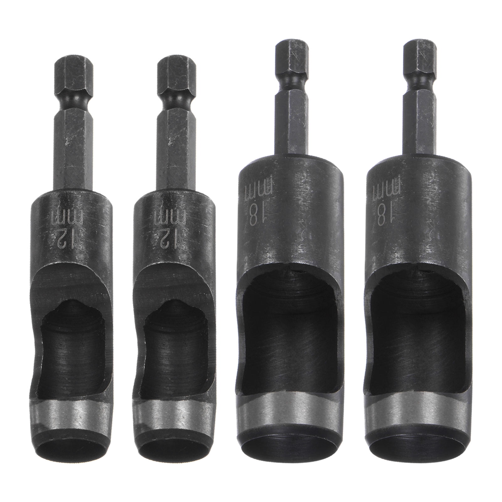 Uxcell 4pack 12mm,18mm Leather Hollow Hole Punch with 1/4" Hex Shank for Drill, Belt Hole Punch Punching Cutter Tool