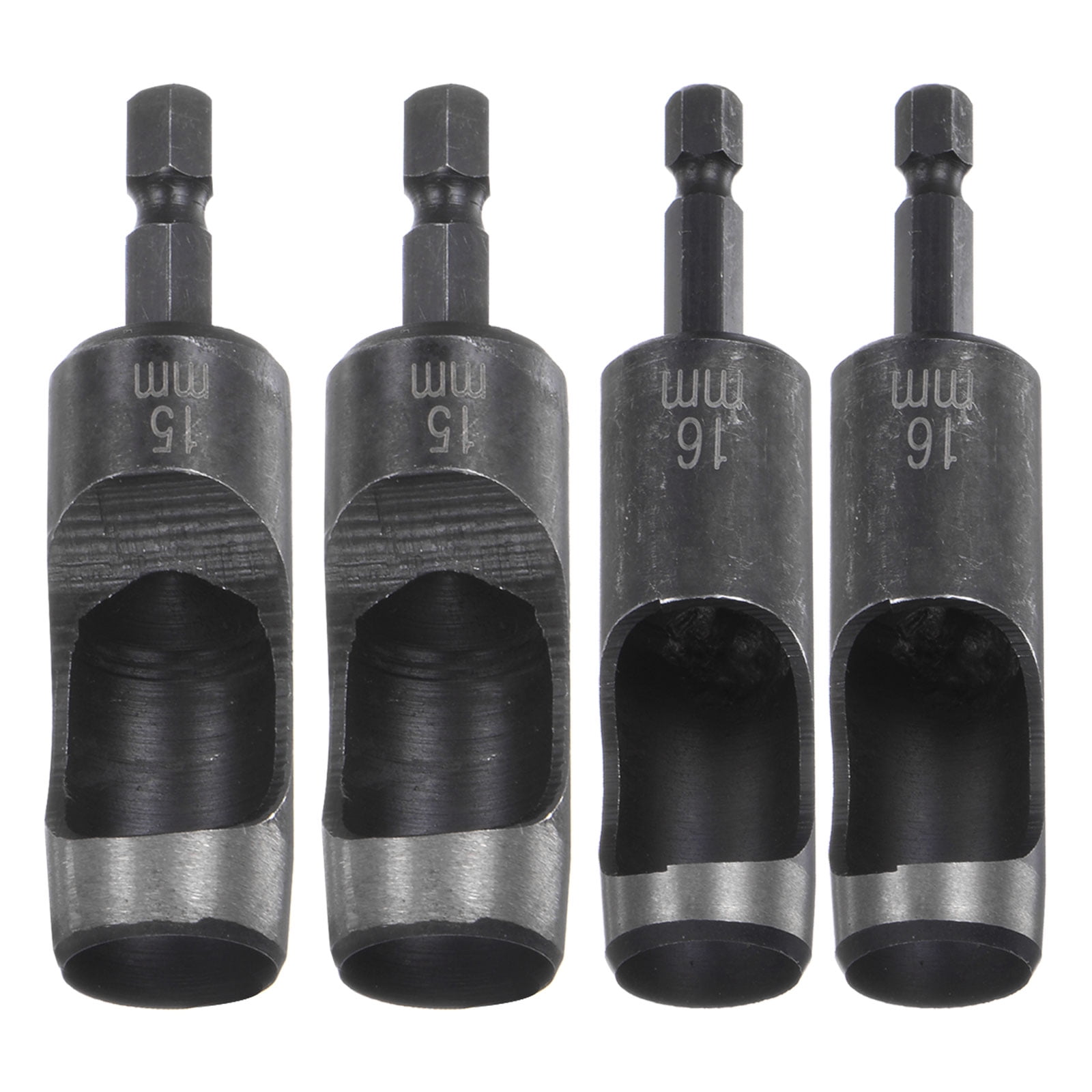 Uxcell 4pack 15mm,16mm Leather Hollow Hole Punch with 1/4" Hex Shank for Drill, Belt Hole Punch Punching Cutter Tool