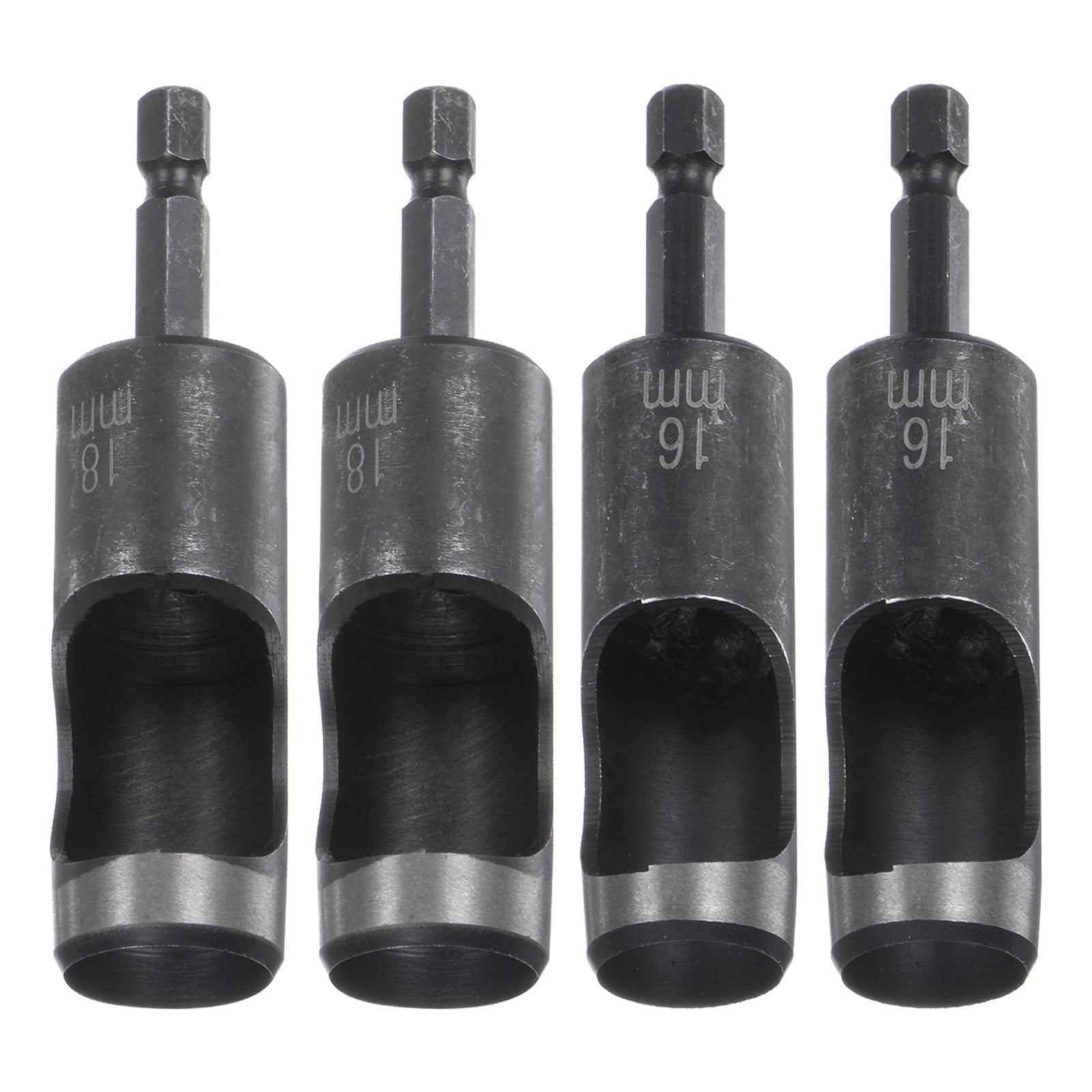 Uxcell 4pack 16mm,18mm Leather Hollow Hole Punch with 1/4" Hex Shank for Drill, Belt Hole Punch Punching Cutter Tool