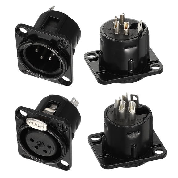 Uxcell 4pack 4 Pin XLR Male Female Jack Socket, Microphone Adapter Audio Panel Mount Connector Accessories for Mixer, Power Amplifier, Black