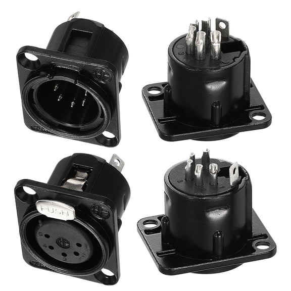 Uxcell 4pack 5 Pin XLR Male Female Jack Socket, Microphone Adapter Audio Panel Mount Connector Accessories for Mixer, Power Amplifier, Black